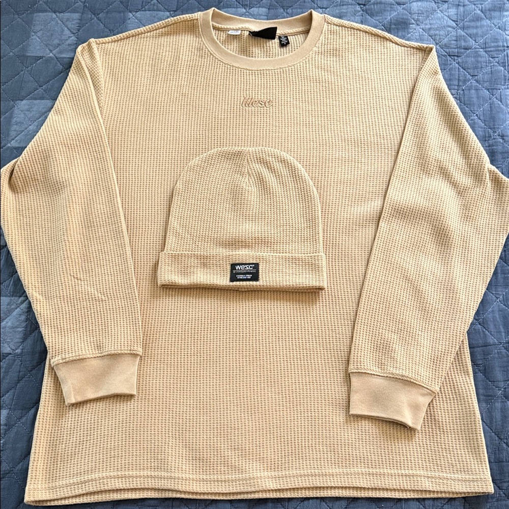 Tan WESC unisex Waffle Knit Shirt & hat